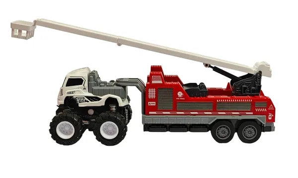 Inertia_Friction_Powered_1:43_Scale_4_X_4_Big_Wheel_Metal_Die_Cast_Fire_Brigade_Rescue_Ladder_Truck_-_10_Inches,_Extendable_Ladder,_Red