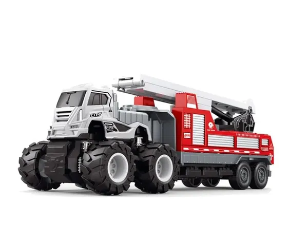 Inertia_Friction_Powered_1:43_Scale_4_X_4_Big_Wheel_Metal_Die_Cast_Fire_Brigade_Rescue_Ladder_Truck_-_10_Inches,_Extendable_Ladder,_Red
