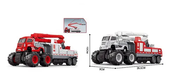 Inertia_Friction_Powered_1:43_Scale_4_X_4_Big_Wheel_Metal_Die_Cast_Fire_Brigade_Rescue_Ladder_Truck_-_10_Inches,_Extendable_Ladder,_Red