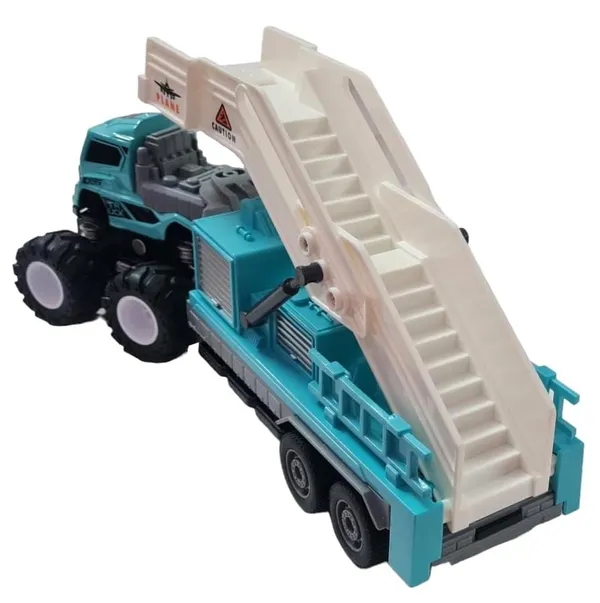 Friction_Powered_4_WD_1:43_Scale_Big_Wheel_Metal_DieCast_Airport_Ladder_Truck_With_Airplane_Stair_Trailer_and_Carrier