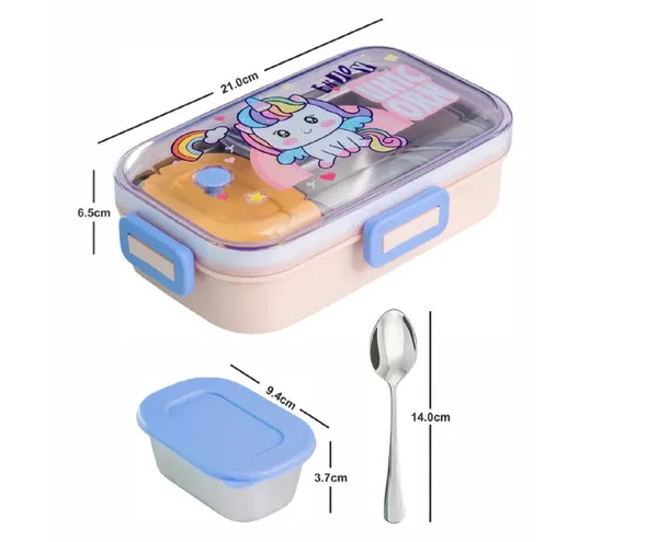 710_ML_Leak_Proof_Stainless_Steel_Lunch_Box_2_Compartment_Tiffin_Box_Adult_Office_Worker_School_Lunch_Box,_Unicorn_Theme