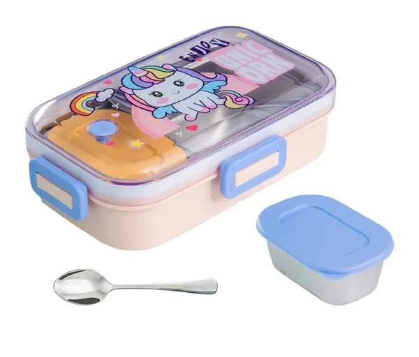 710_ML_Leak_Proof_Stainless_Steel_Lunch_Box_2_Compartment_Tiffin_Box_Adult_Office_Worker_School_Lunch_Box,_Unicorn_Theme