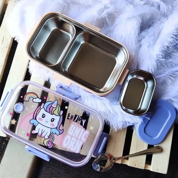 710_ML_Leak_Proof_Stainless_Steel_Lunch_Box_2_Compartment_Tiffin_Box_Adult_Office_Worker_School_Lunch_Box,_Unicorn_Theme