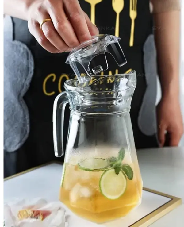 _1400_ML_Glass_Jug_Pitcher_with_Plastic_lid,_iced_Tea_Pitcher_Water_jug_hot_Cold_Water_ice_Tea,_Milk_and_Juice_Beverage_Carafes_1.4_LTR,_1_Piece,_Transparent