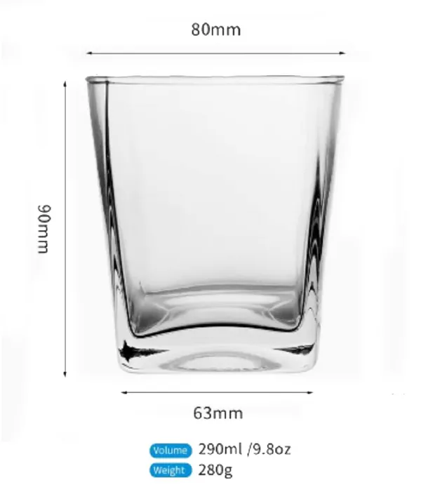 290_ML_Whisky_Juice_Water_Tumbler_Glass_Cup_Mug_Set_Liquor_Whiskey_Square_Bottom_Glass,_Pack_of_4,_Clear