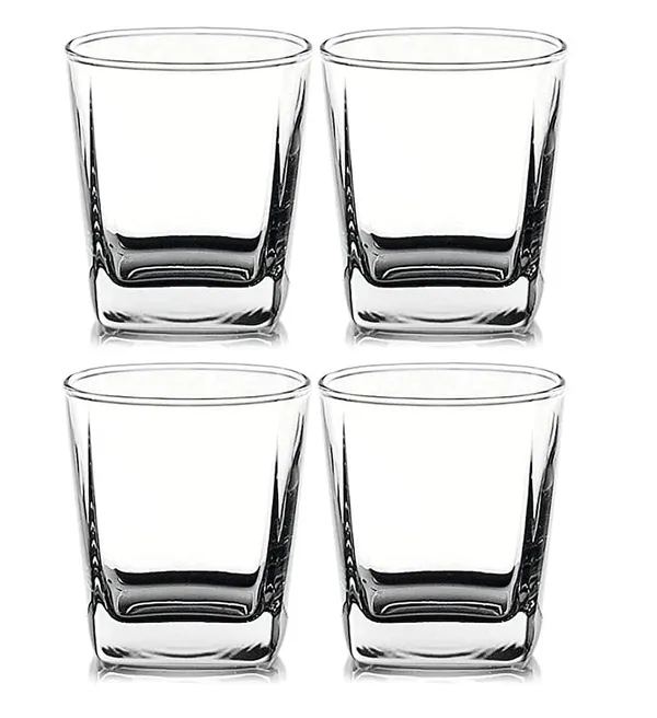 290_ML_Whisky_Juice_Water_Tumbler_Glass_Cup_Mug_Set_Liquor_Whiskey_Square_Bottom_Glass,_Pack_of_4,_Clear
