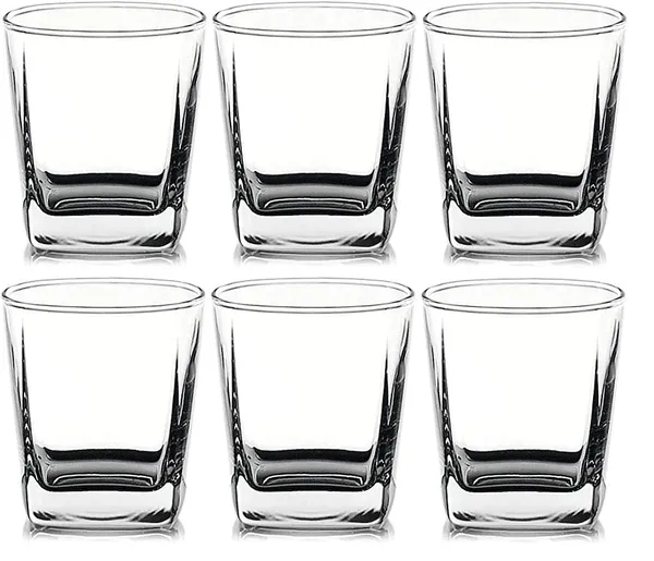 290_ML_Whisky_Juice_Water_Tumbler_Glass_Cup_Mug_Set_Liquor_Whiskey_Square_Bottom_Glass,_Pack_of_6,_Clear