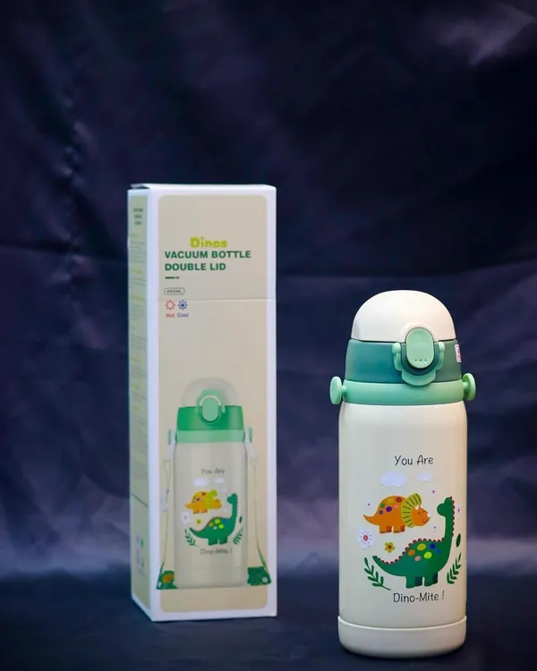 Cute_Dino_Theme_Hot_&_Cold_Vacuum_Insulated_Water_Bottle_for_Kids,_Double_Wall_Water_Bottle_with_Dual_Sipper_and_Wide_Mouth_lid_School_Bottle_for_Kids_Boys_Girls,_Green