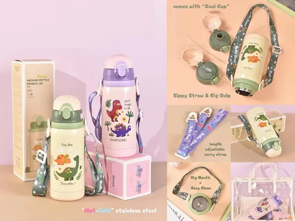 Cute_Dino_Theme_Hot_&_Cold_Vacuum_Insulated_Water_Bottle_for_Kids,_Double_Wall_Water_Bottle_with_Dual_Sipper_and_Wide_Mouth_lid_School_Bottle_for_Kids_Boys_Girls,_Green
