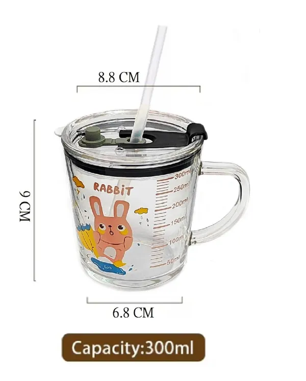 300_ML_Glass_Rabbit_Print_Milk_Sipper_Mug_Jar_with_Silicone_Straw_and_Airtight_Leakproof_Lid_-_Measuring_Scale_Drinking_Cup_for_Kids_Boys_and_Girls_Perfect_for_Milk,Juice,Coffee