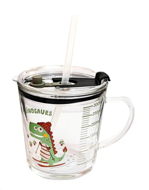 300_ML_Glass_Dino_Print_Milk_Sipper_Mug_Jar_with_Silicone_Straw_and_Airtight_Leakproof_Lid_-_Measuring_Scale_Drinking_Cup_for_Kids_Boys_and_Girls_Perfect_for_Milk,Juice,Coffee