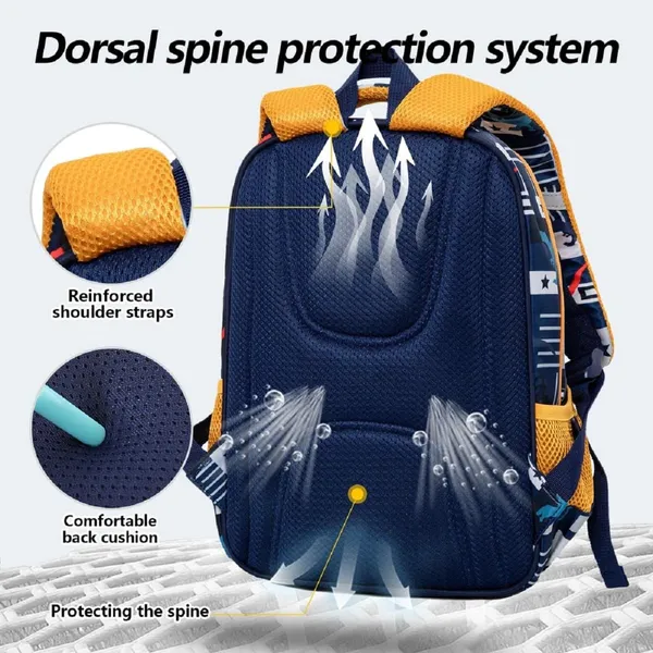 Cute_Dino_Theme_School_Bag_For_Boys_and_Girls,_14_Inches_LightWeight_Zippered_School_Bag_for_School_Students/Padded_and_Adjustable_Shoulder_Strap,_Children's_Travel_Bag,_Blue