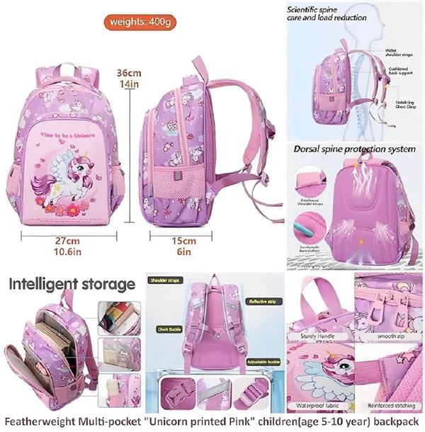 Cute_Unicorn_Theme_School_Bag_For_Boys_and_Girls,_14_Inches_LightWeight_Zippered_School_Bag_for_School_Students/Padded_and_Adjustable_Shoulder_Strap,_Children's_Travel_Bag,_Pink