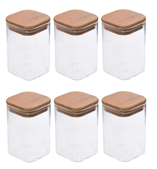 6_Pieces,_4_Inch_Tall_Small_280_ML_Fluted_Ribbed_Borosilicate_Glass_Jars_with_Airtight_Bamboo_Lids_Tea_Container_Clear_Kitchen_Storage_Jar_Small_Canister_Set,_Clear
