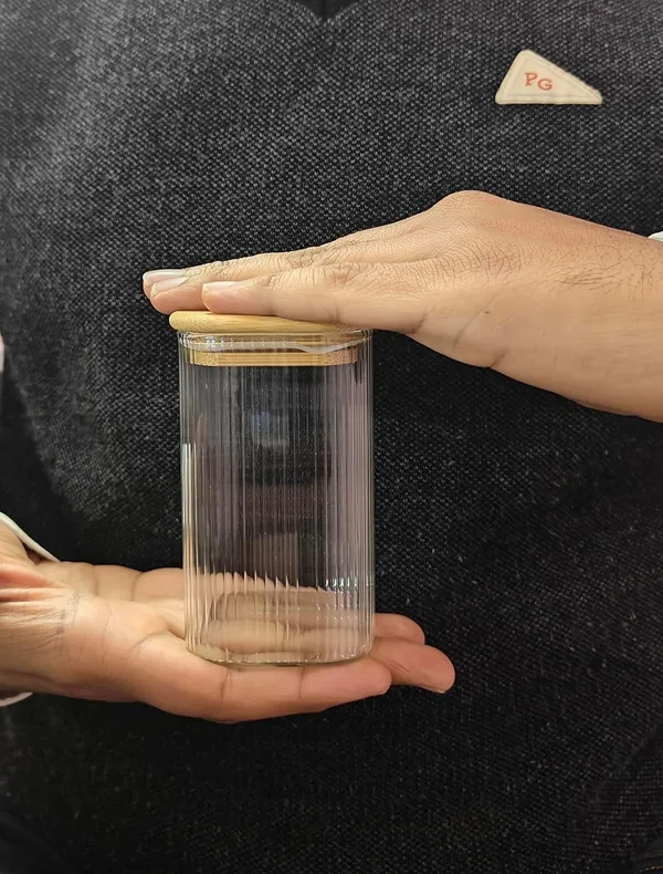 6_Pieces,_4_Inch_Tall_Small_280_ML_Fluted_Ribbed_Borosilicate_Glass_Jars_with_Airtight_Bamboo_Lids_Tea_Container_Clear_Kitchen_Storage_Jar_Small_Canister_Set,_Clear