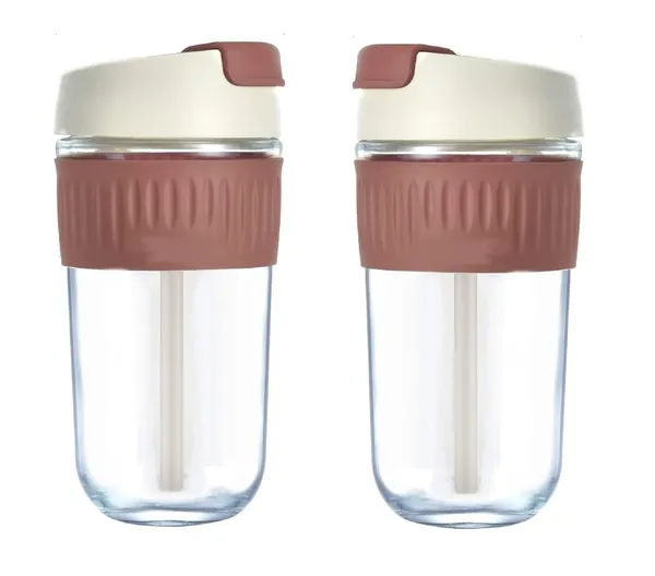 Pack_of_2,_Dual_lid_Leak_Proof_Glass_Coffee_Cup_with_Straw_&_Leakproof_Lid,_Glass_Sipper_with_Silicone_Sleeve,_BPA_Free_Car_Travel_Mason_Jar_500_ML,_Brown