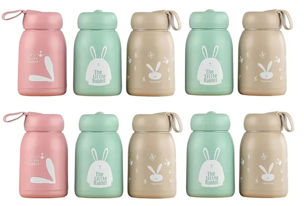 TipToe�_Pack_of_10,_330_ML_PP_Covered_Glass_Bottle_with_Thermal_Heat_Proof_Sleeve_Leak_Proof_Bottle_Mug_for_Kids_Travel_Cup_Birthday_Return_Gift_for_Kids_Cute_Rabbit_Theme,_Multicolor