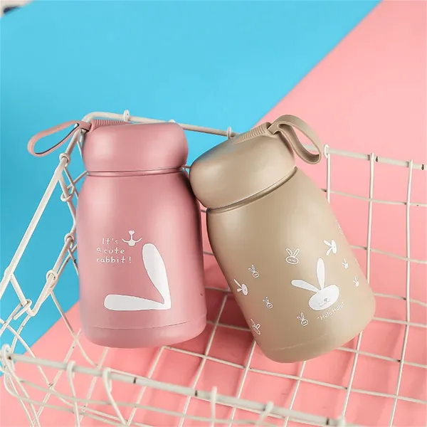 TipToe�_Pack_of_6,_330_ML_PP_Covered_Glass_Bottle_with_Thermal_Heat_Proof_Sleeve_Leak_Proof_Bottle_Mug_for_Kids_Travel_Cup_Birthday_Return_Gift_for_Kids_Cute_Rabbit_Theme,_Multicolor