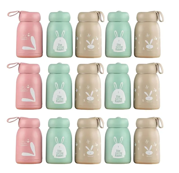 TipToe�_Pack_of_15,_330_ML_PP_Covered_Glass_Bottle_with_Thermal_Heat_Proof_Sleeve_Leak_Proof_Bottle_Mug_for_Kids_Travel_Cup_Birthday_Return_Gift_for_Kids_Cute_Rabbit_Theme,_Multicolor