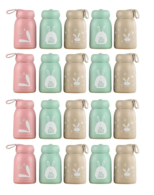 TipToe�_Pack_of_20,_330_ML_PP_Covered_Glass_Bottle_with_Thermal_Heat_Proof_Sleeve_Leak_Proof_Bottle_Mug_for_Kids_Travel_Cup_Birthday_Return_Gift_for_Kids_Cute_Rabbit_Theme,_Multicolor
