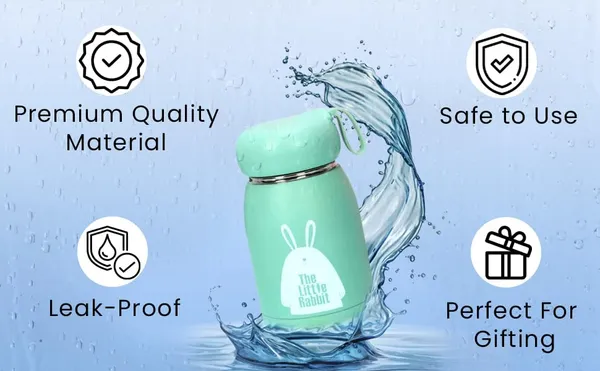 TipToe�_Pack_of_3,_330_ML_PP_Covered_Glass_Bottle_with_Thermal_Heat_Proof_Sleeve_Leak_Proof_Bottle_Mug_for_Kids_Travel_Cup_Birthday_Return_Gift_for_Kids_Cute_Rabbit_Theme,_Multicolor