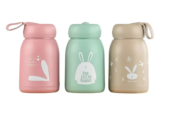 TipToe�_Pack_of_3,_330_ML_PP_Covered_Glass_Bottle_with_Thermal_Heat_Proof_Sleeve_Leak_Proof_Bottle_Mug_for_Kids_Travel_Cup_Birthday_Return_Gift_for_Kids_Cute_Rabbit_Theme,_Multicolor