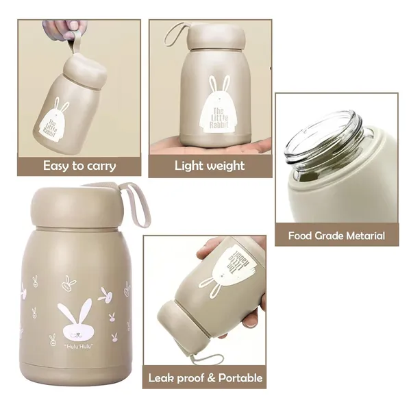 TipToe�_Pack_of_3,_330_ML_PP_Covered_Glass_Bottle_with_Thermal_Heat_Proof_Sleeve_Leak_Proof_Bottle_Mug_for_Kids_Travel_Cup_Birthday_Return_Gift_for_Kids_Cute_Rabbit_Theme,_Multicolor