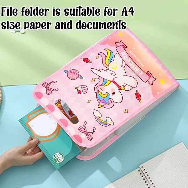 Cute_Unicorn_Theme_A4_Size_File_Folder_with_Button_Lock_and_Handle,_Certificates_Document_Holder_with_12_Pockets_Sections_Expandable_Folders_Gift_for_Girls_(Pack_of_1),_Pink