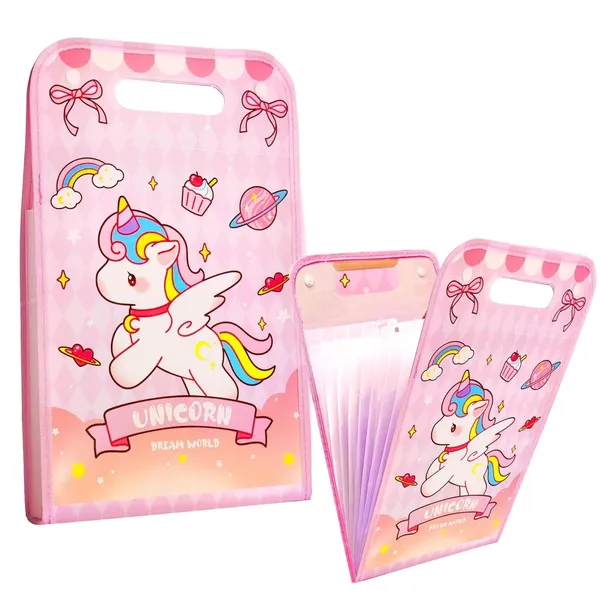 Cute_Unicorn_Theme_A4_Size_File_Folder_with_Button_Lock_and_Handle,_Certificates_Document_Holder_with_12_Pockets_Sections_Expandable_Folders_Gift_for_Girls_(Pack_of_1),_Pink