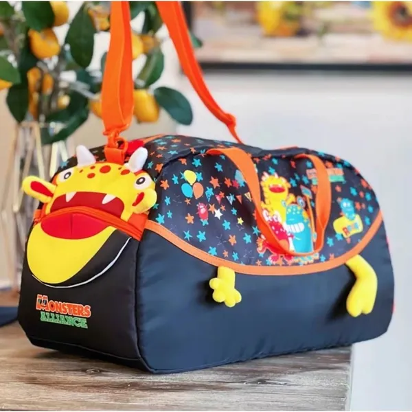 3D_Designer_Duffel_Handbag_&_Shoulder_Bag,_Weekender_Overnight_Bag,_Kids_&_Teenagers_Swimming_Duffle_Bag,_Dino_Monster_Theme_Large_-_18_x_8.4_x_9.4_Inches,_Black