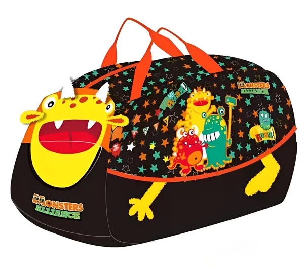 3D_Designer_Duffel_Handbag_&_Shoulder_Bag,_Weekender_Overnight_Bag,_Kids_&_Teenagers_Swimming_Duffle_Bag,_Dino_Monster_Theme_Large_-_18_x_8.4_x_9.4_Inches,_Black