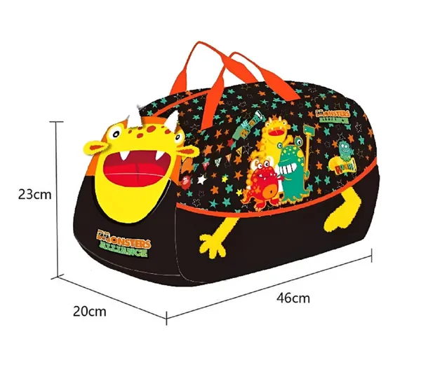 3D_Designer_Duffel_Handbag_&_Shoulder_Bag,_Weekender_Overnight_Bag,_Kids_&_Teenagers_Swimming_Duffle_Bag,_Dino_Monster_Theme_Large_-_18_x_8.4_x_9.4_Inches,_Black