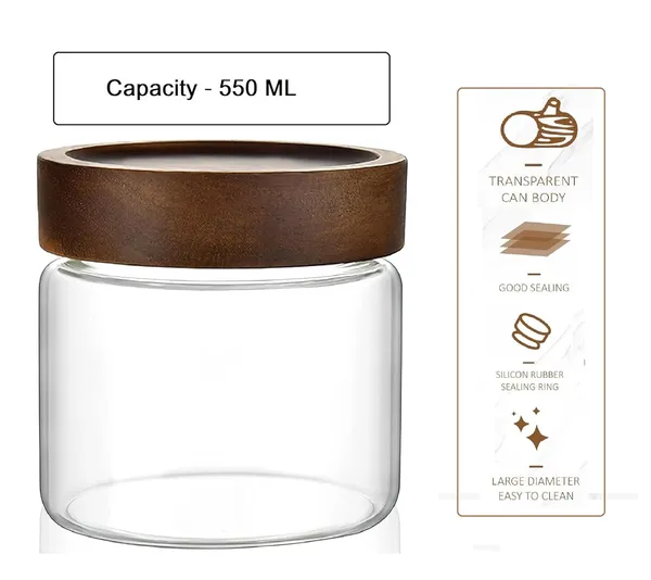 550_ML_Borosilicate_Glass_Kitchen_Storage_Round_Jars_Container_With_Wooden_AirTight_Lid_Jar_Canister_Set,_4_Pieces