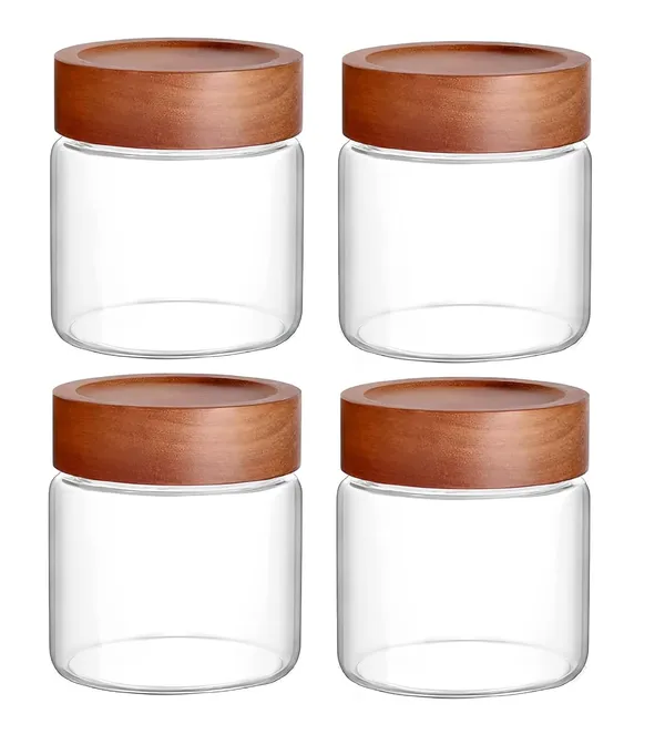 550_ML_Borosilicate_Glass_Kitchen_Storage_Round_Jars_Container_With_Wooden_AirTight_Lid_Jar_Canister_Set,_4_Pieces