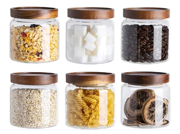 550_ML_Borosilicate_Glass_Kitchen_Storage_Round_Jars_Container_With_Wooden_AirTight_Lid_Jar_Canister_Set,_4_Pieces