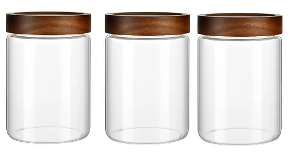 850_ML_Airtight_Borosilicate_Glass_Kitchen_Storage_Round_Jars_Container_With_Screw_On_Wooden_Air_Tight_Lid,_Cookie_Jar_Canister_Set,_3_Pieces