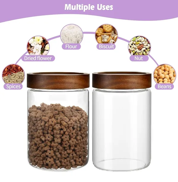 850_ML_&_550_ML_Airtight_Borosilicate_Glass_Kitchen_Storage_Round_Jars_Container_With_Screw_On_Wooden_Air_Tight_Lid,_Cookie_Jar_Canister_Set,_2_Pieces