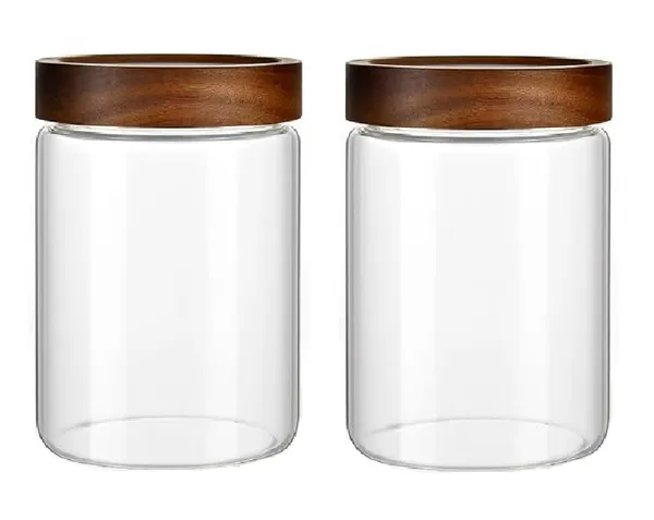 850_ML_Airtight_Borosilicate_Glass_Kitchen_Storage_Round_Jars_Container_With_Screw_On_Wooden_Air_Tight_Lid,_Cookie_Jar_Canister_Set,_2_Pieces