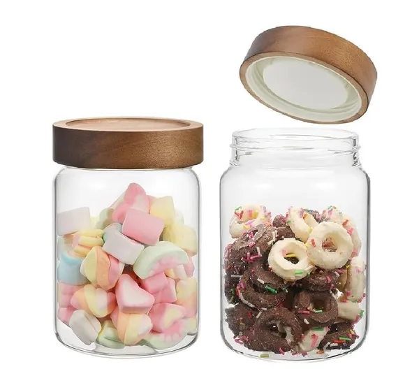 850_ML_Airtight_Borosilicate_Glass_Kitchen_Storage_Round_Jars_Container_With_Screw_On_Wooden_Air_Tight_Lid,_Cookie_Jar_Canister_Set,_2_Pieces