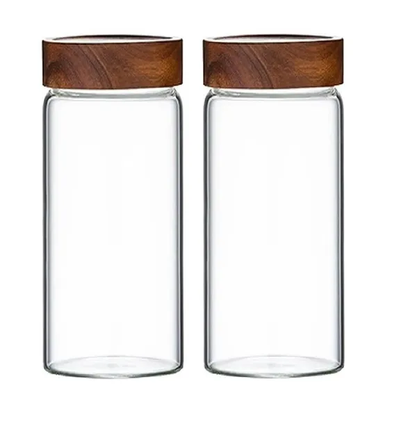 Pack_of_2,_400_ML_Sleek_Borosilicate_Glass_Kitchen_Storage_Round_Container_6_Inch_Glass_Airtight_Cereal_Tea_Coffee_Jars_With_Screw_On_Wooden_Air_Tight_Lid,_Canister_Set