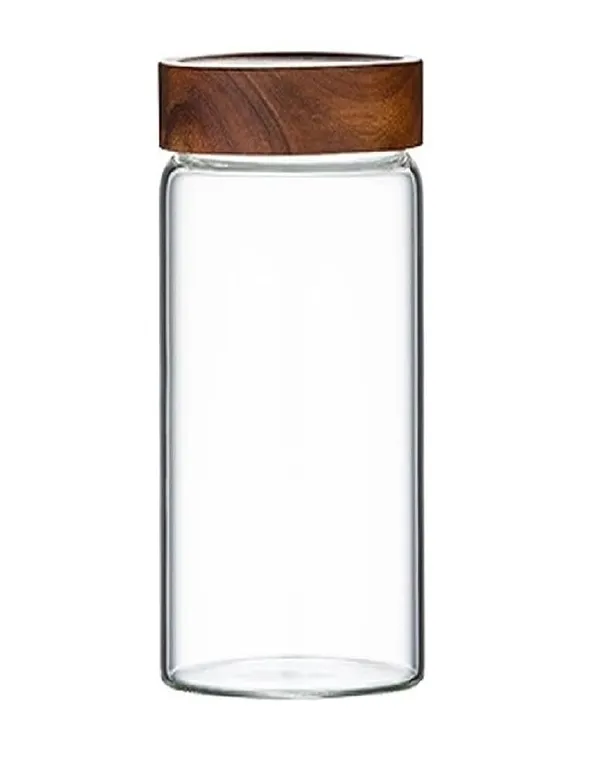 400_ML_Sleek_Borosilicate_Glass_Kitchen_Storage_Round_Container_6_Inch_Glass_Airtight_Cereal_Tea_Coffee_Jars_With_Screw_On_Wooden_Air_Tight_Lid,_Canister_Set,_1_Piece