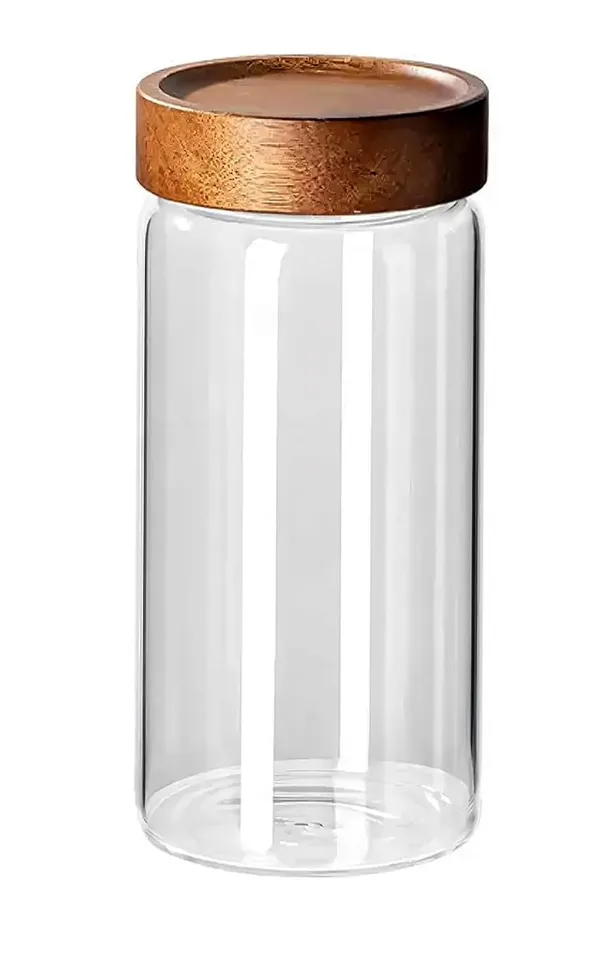 400_ML_Sleek_Borosilicate_Glass_Kitchen_Storage_Round_Container_6_Inch_Glass_Airtight_Cereal_Tea_Coffee_Jars_With_Screw_On_Wooden_Air_Tight_Lid,_Canister_Set,_1_Piece