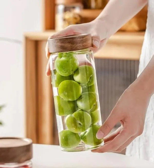 400_ML_Sleek_Borosilicate_Glass_Kitchen_Storage_Round_Container_6_Inch_Glass_Airtight_Cereal_Tea_Coffee_Jars_With_Screw_On_Wooden_Air_Tight_Lid,_Canister_Set,_1_Piece