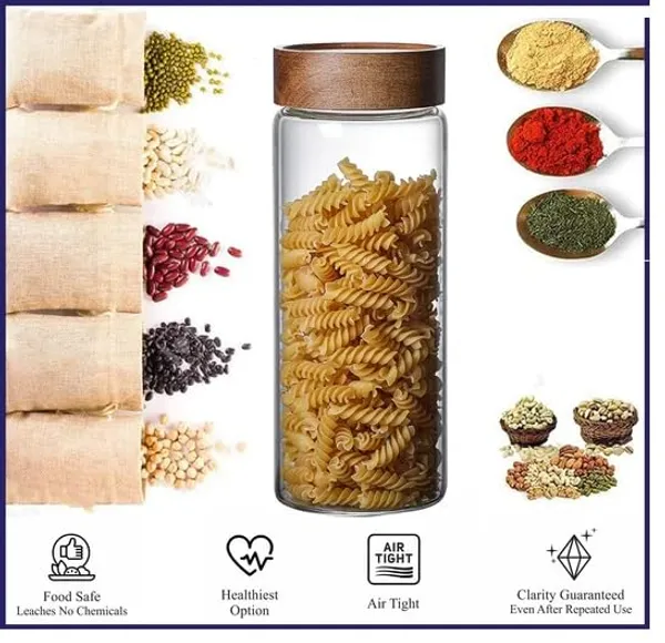 Pack_of_4,_400_ML_Sleek_Borosilicate_Glass_Kitchen_Storage_Round_Container_6_Inch_Glass_Airtight_Cereal_Tea_Coffee_Jars_With_Screw_On_Wooden_Air_Tight_Lid,_Canister_Set