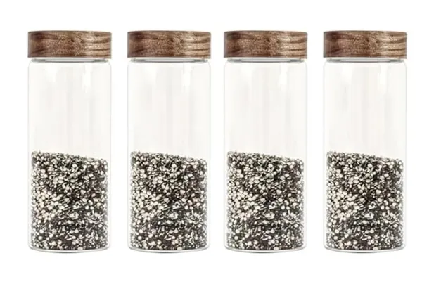 Pack_of_4,_400_ML_Sleek_Borosilicate_Glass_Kitchen_Storage_Round_Container_6_Inch_Glass_Airtight_Cereal_Tea_Coffee_Jars_With_Screw_On_Wooden_Air_Tight_Lid,_Canister_Set