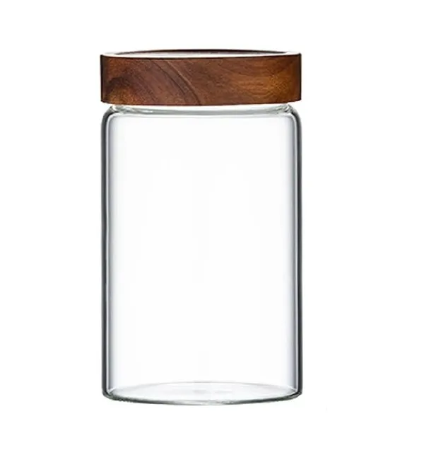 600_ML_Borosilicate_Glass_Kitchen_Storage_Round_Container_6_Inch_Glass_Airtight_Cereal_Tea_Coffee_Jars_With_Screw_On_Wooden_Air_Tight_Lid,_Canister_Set,_1_Piece