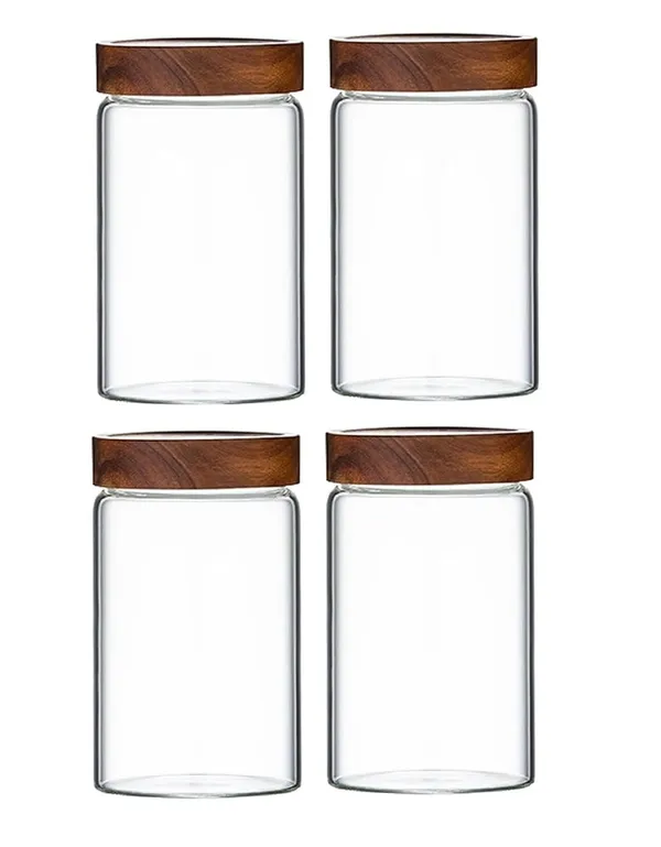 Pack_of_4,_600_ML_Borosilicate_Glass_Kitchen_Storage_Round_Container_6_Inch_Glass_Airtight_Cereal_Tea_Coffee_Jars_With_Screw_On_Wooden_Air_Tight_Lid,_Canister_Set