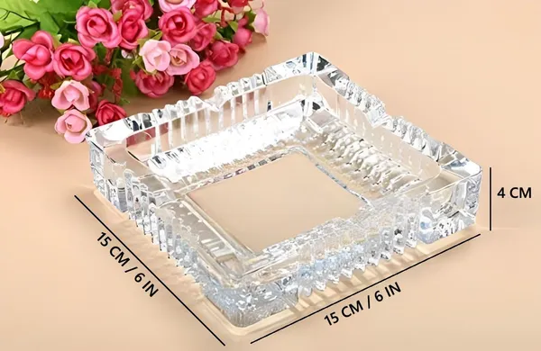 6_Inches_Square_Shaped_Designer_Glass_Ash_tray,_Cigarettes_Ash_Tray,_Tabletop_Ashtray_for_Home,_Office_and_Hote_Candy_Fruit_Tray,_Table_D�cor_Tray,_15_CM,_Clear