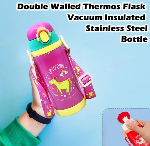 Cute_Unicorn_Theme_Hot_&_Cold_Vacuum_Insulated_Water_Bottle_for_Kids,_Double_Wall_Water_Bottle_with_Dual_Sipper_and_Wide_Mouth_lid_School_Bottle_for_Childrens_Girls,_Pink