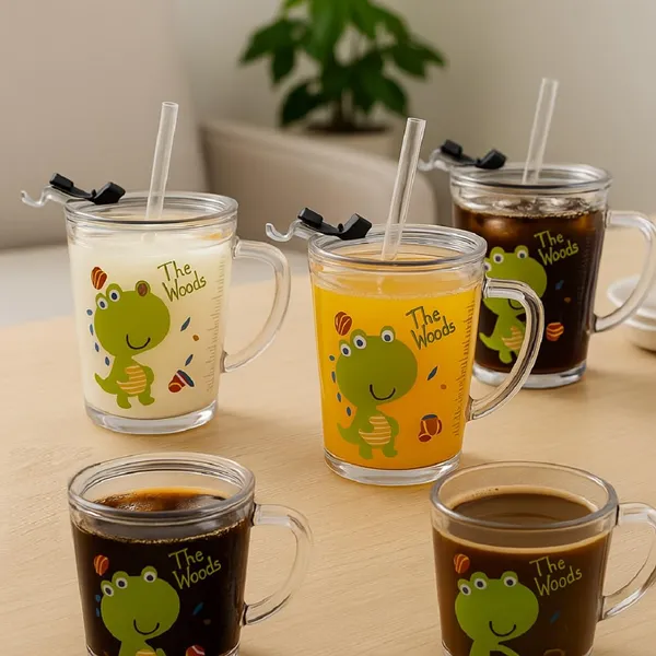 Tiptoe�_Pack_of_6,_Cute_Dino_Print_Milk_Sipper_Mug_Jar_with_Silicone_Straw_and_Airtight_Leakproof_Lid_-_Measuring_Scale_Birthday_Return_Gift_for_Kids_Boys_and_Girls_Perfect_for_Milk,Juice,Coffee